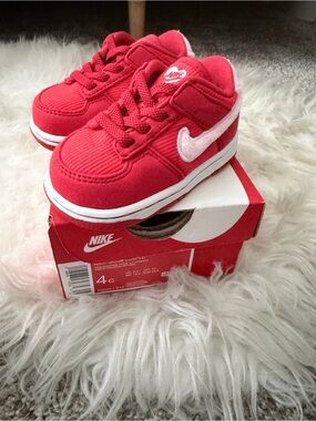 Nike Kids Red Lace-Up Sneakers with White Swoosh Accent